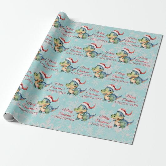 Funny Dinosaur Christmas Geschenkpapier (Ungerollt)