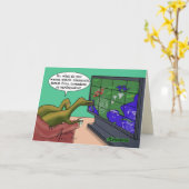 Funny Dinosaur Climate Change Cartoon Karte (Gelbe Blume)