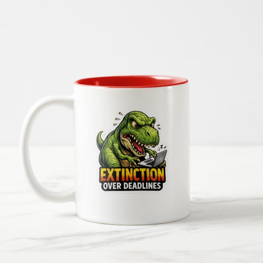 Funny Dinosaur Deadline Coffee Mug Zweifarbige Tasse (Links)