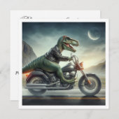 Funny Dinosaur, Dinosaurier auf Motorrad Geburtsta Einladung (Vorne/Hinten)