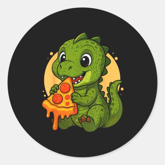 Funny Dinosaur Eating Zza Graphic Boys Girls Dinos Runder Aufkleber (Vorderseite)