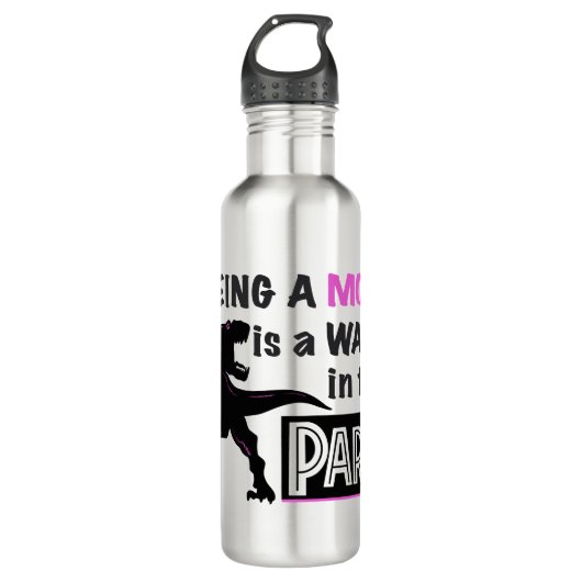 Funny Dinosaur Eine Mama ist ein Spaziergang im Pa Edelstahlflasche (Vorderseite)