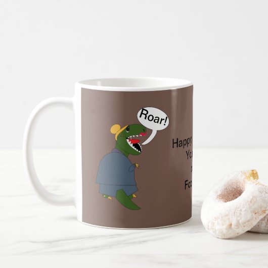 Funny Dinosaur Female Boss Personalize Kaffeetasse (Mit Donut)