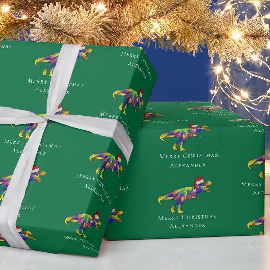 Funny Dinosaur Frohe Weihnachten Personalisiert Geschenkpapier