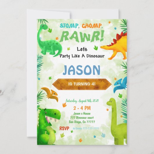 Funny Dinosaur Geburtstagsparty Einladung (Vorderseite)