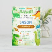 Funny Dinosaur Geburtstagsparty Einladung (Stehend Vorderseite)
