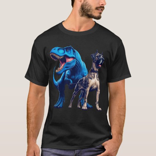 Funny Dinosaur Great Dane Walking Dog Lover T-Shirt (Vorderseite)
