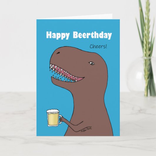 Funny Dinosaur mit Bier Glücklich Geburtstag Beert Karte (Vorderseite)