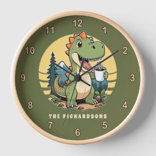 Funny Dinosaur Outdoor Explorer Familienname Uhr