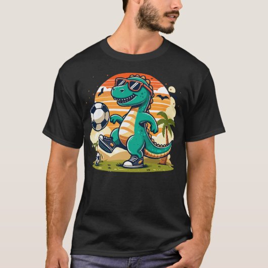 Funny Dinosaur Playing Soccer T-Shirt (Vorderseite)