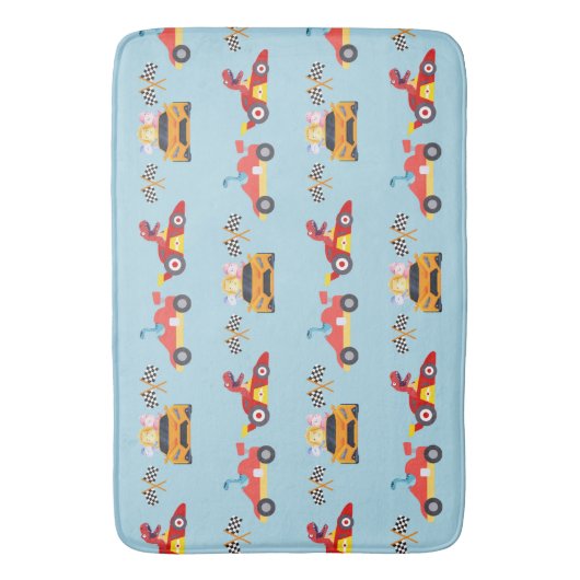 Funny Dinosaur Rennwagen Kindergeburtstag Party Badematte (Vorderseite Vertikal)