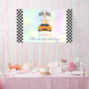 Funny Dinosaur Rennwagen Kindergeburtstag Party Banner