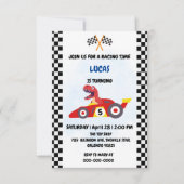 Funny Dinosaur Rennwagen Kindergeburtstag Party Dankeskarte (Vorderseite)