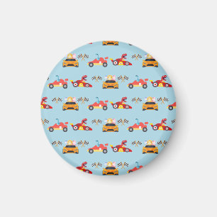 Funny Dinosaur Rennwagen Kindergeburtstag Party Magnet