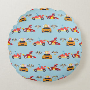 Funny Dinosaur Rennwagen Kindergeburtstag Party Rundes Kissen