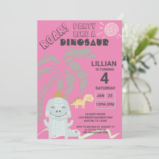 Funny Dinosaur Roar Kindergeburtstag Party Einladung (Stehend Vorderseite)