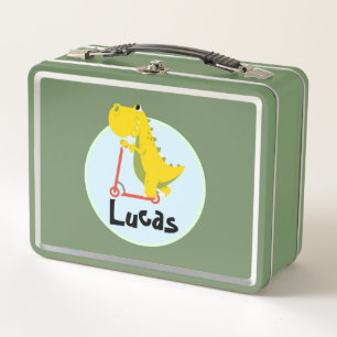 Funny dinosaur Scooter Tooter Zurück zu Schuljunge Metall Brotdose