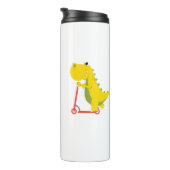 Funny dinosaur Scooter Tooter Zurück zu Schuljunge Thermosbecher (Nach rechts gedreht)