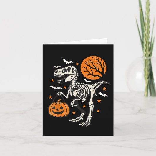 Funny Dinosaur Skeleton Halloween Pumpkin Trick or Karte (Vorderseite)