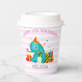 Funny Dinosaur Stomp Chomp and roar Birthday Girl Pappbecher (Vorderseite)