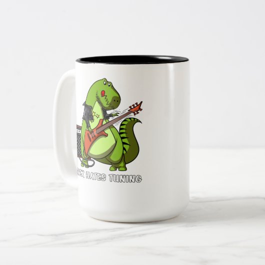 Funny Dinosaur T-Rex Hates Guitar Tuning Zweifarbige Tasse (Vorderseite Links)
