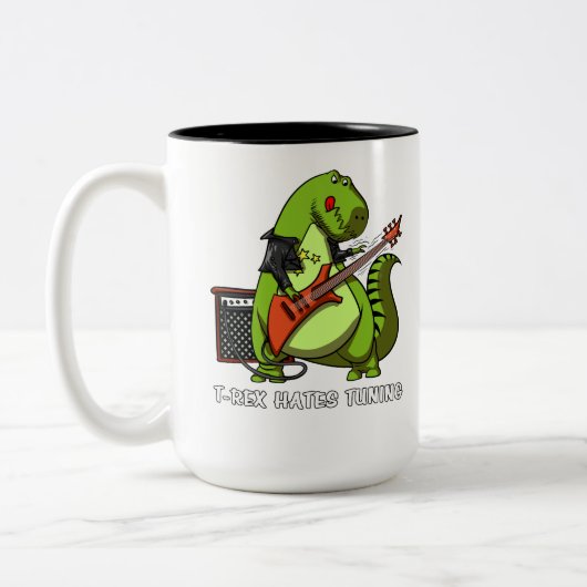 Funny Dinosaur T-Rex Hates Guitar Tuning Zweifarbige Tasse (Links)