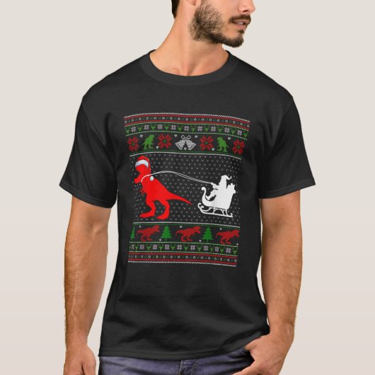 Funny Dinosaur T Rex Santa Sleigh Ugly Christmas S T-Shirt (Vorderseite)