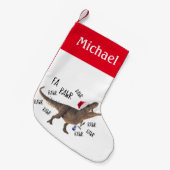 Funny Dinosaur T-Rex Tyrannosaurus Personalisiert Kleiner Weihnachtsstrumpf (Vorderansicht (hängend))
