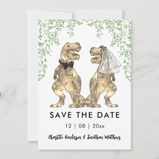 Funny Dinosaur Themed Wedding Save The Date (Vorderseite)