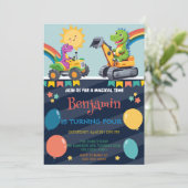 Funny dinosaur tractor balloon boy Back To School  Einladung (Stehend Vorderseite)