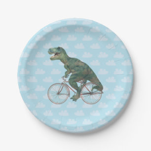 Funny Dinosaur TRex Fahrradfahren Pappteller