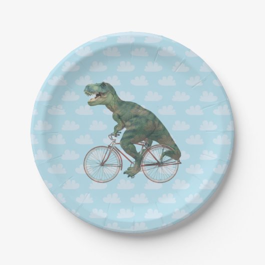 Funny Dinosaur TRex Fahrradfahren  Pappteller (Vorderseite)
