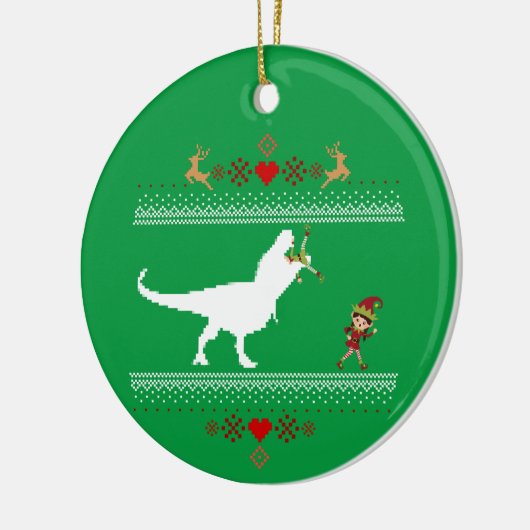 Funny Dinosaur Ugly Sweater Elf T-rex Keramik Ornament (Links)