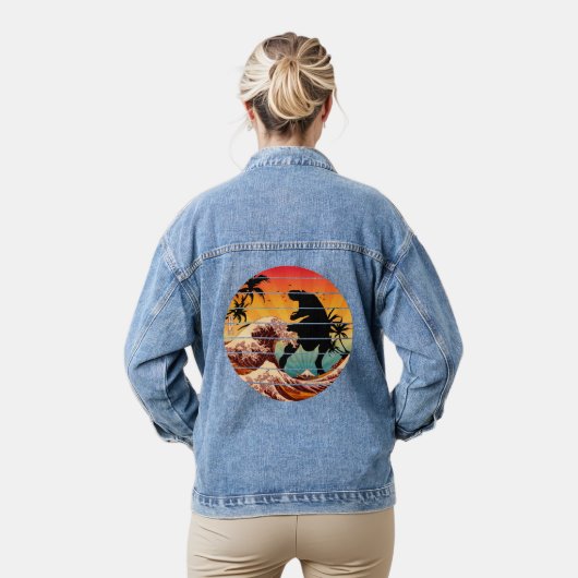FUNNY DINOSAUR WAVE KANAGAWA VINTAG JEANSJACKE (Modell)