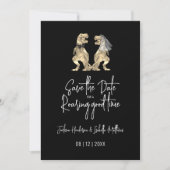Funny Dinosaur Wedding Black and White Save The Date (Vorderseite)