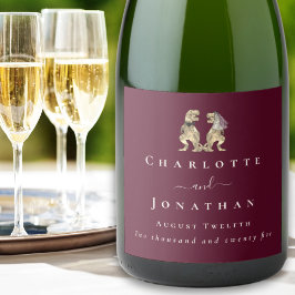 Funny Dinosaur Wedding Burgundy & Cream Custom Schaumweinetikett