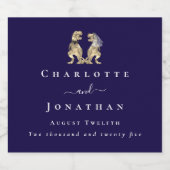 Funny Dinosaur Wedding Navy Blue & White Custom Schaumweinetikett (Einzelnes Label)