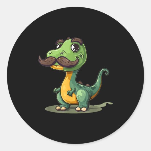 Funny Dinosaur With Mustache Beard For Adults And Runder Aufkleber (Vorderseite)