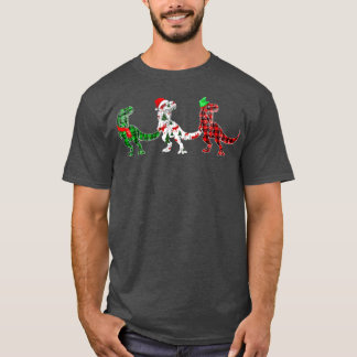 Funny Dinosaur Xmas Tree Lights Red Kariert T Rex T-Shirt