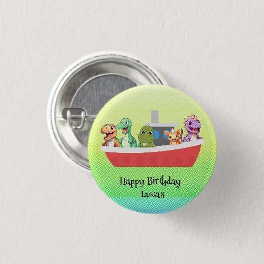 Funny dinosaur Yacht Birthday Party DIY Name Button (Vorne & Hinten)