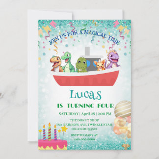 Funny dinosaur Yacht Birthday Party DIY Name Einladung
