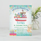 Funny dinosaur Yacht Birthday Party DIY Name Einladung (Stehend Vorderseite)