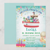 Funny dinosaur Yacht Birthday Party DIY Name Einladung (Vorne/Hinten)