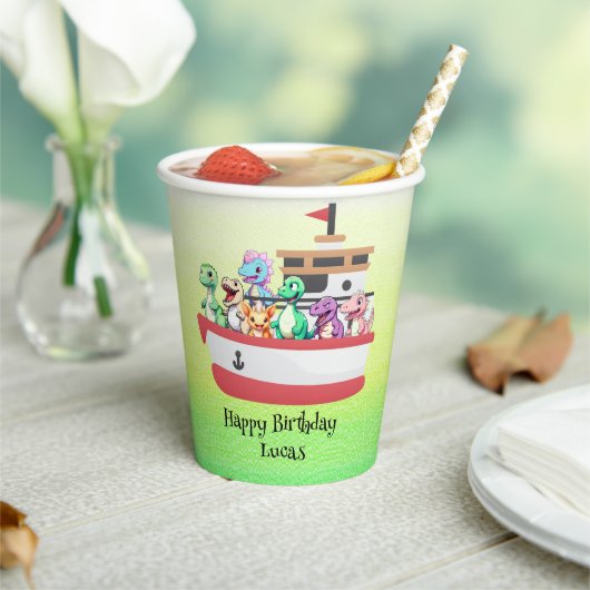 Funny dinosaur Yacht Birthday Party DIY Name Pappbecher (In Situ)