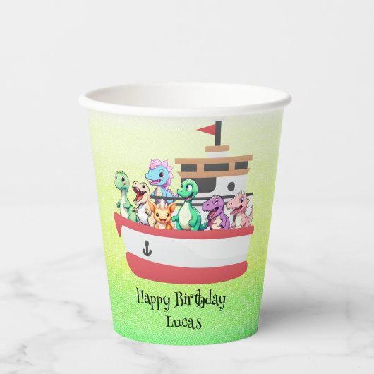 Funny dinosaur Yacht Birthday Party DIY Name Pappbecher (Vorderseite)