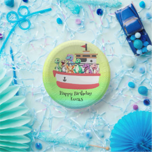Funny dinosaur Yacht Birthday Party DIY Name Pappteller