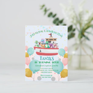 Funny dinosaur Yacht Birthday Party DIY Name Postkarte