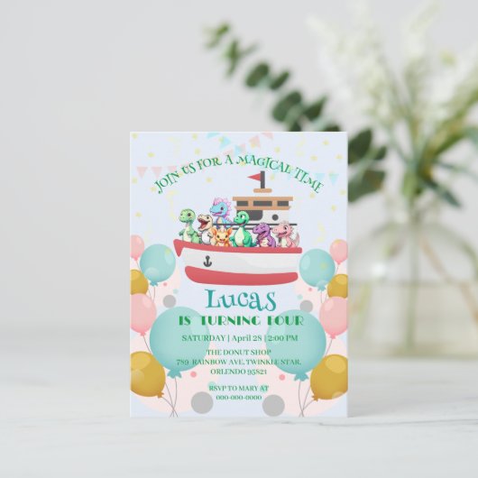 Funny dinosaur Yacht Birthday Party DIY Name Postkarte (Stehend Vorderseite)