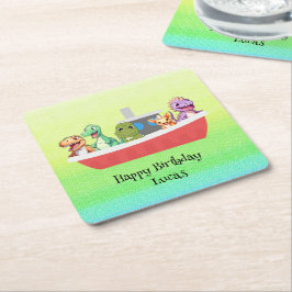 Funny dinosaur Yacht Birthday Party DIY Name Rechteckiger Pappuntersetzer