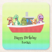 Funny dinosaur Yacht Birthday Party DIY Name Rechteckiger Pappuntersetzer (Vorderseite)
